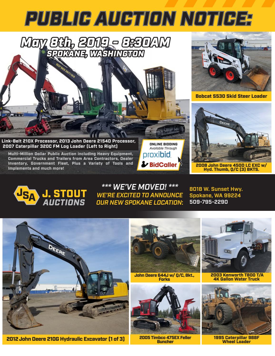 Public Auction Notice Heavy Equipment Auction May 8th Spokane, WA by