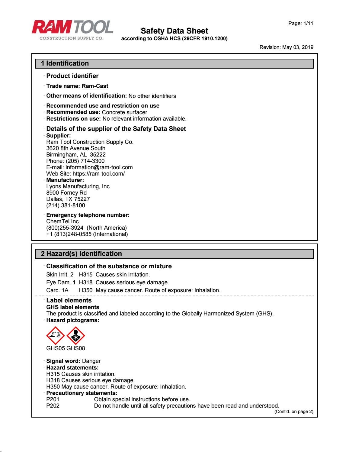 RamCast SDS by Ram Tool Construction Supply Co. Issuu