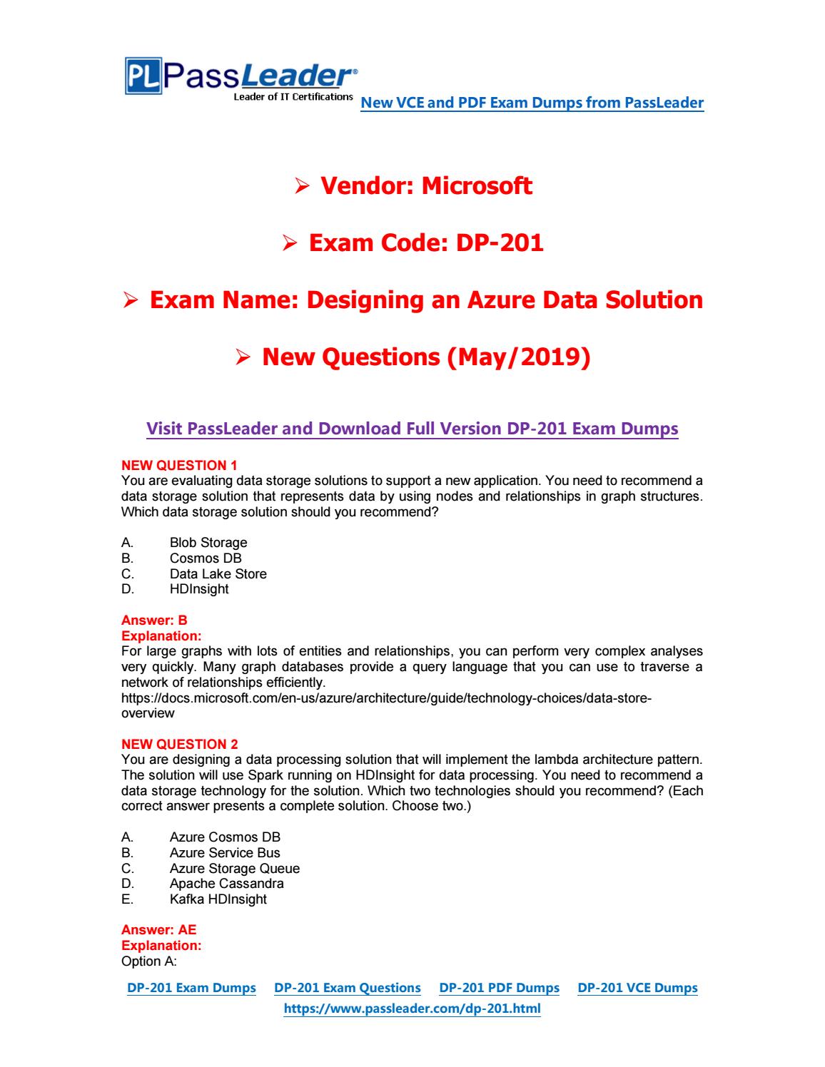 2019-New-PassLeader-DP-201-Exam-Dumps-VCE-PDF-Braindumps-Exam-Questions 