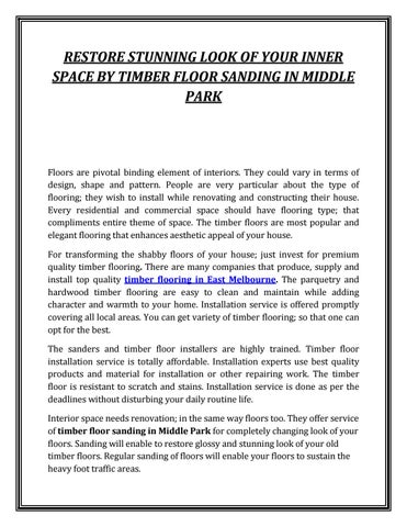 Restore Stunning Look Of Your Inner Space By Timber Floor Sanding