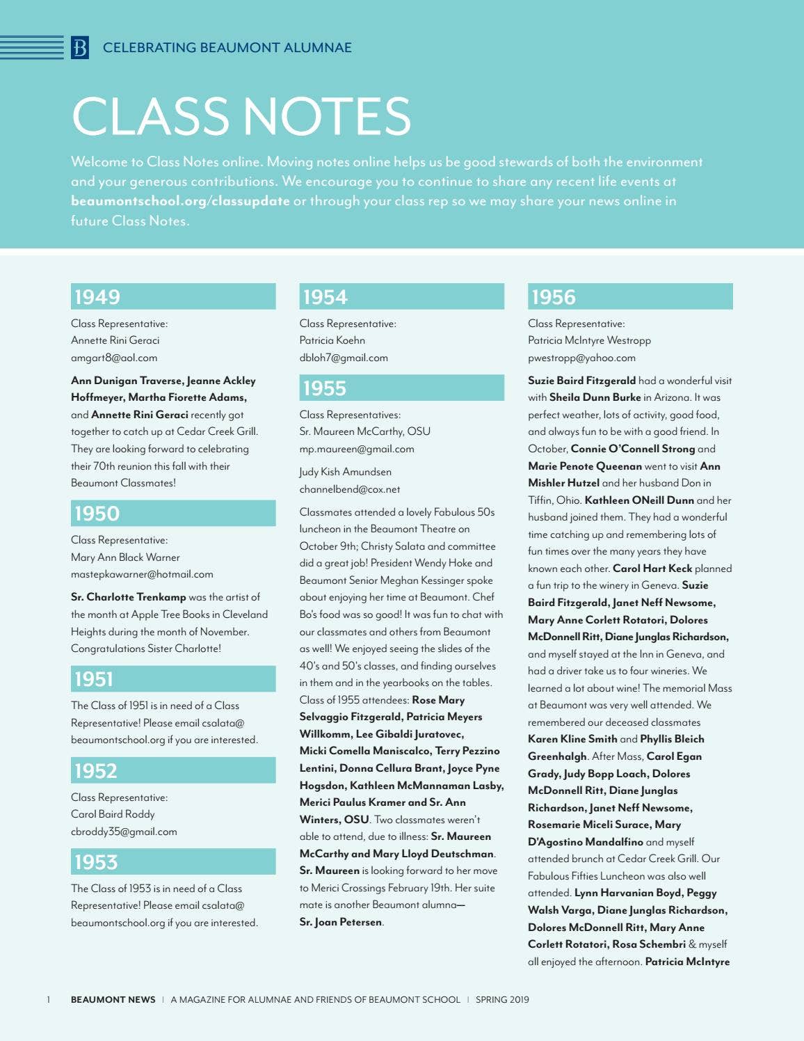 Class Notes, Spring 2019 by beaumontschool3 - Issuu