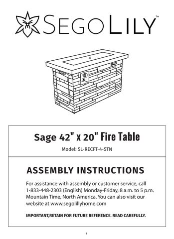 Sage 42in x 20in fire 桌 assembly instructions (SL-RECFT-4-STN) 第 2 页