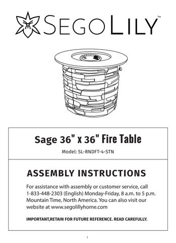 Sage 36in x 36in fire 桌 assembly instructions (SL-RNDFT-4-STN) 第 2 页