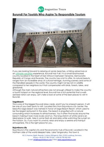 Burundi For Tourists Who Aspire To Responsible Tourism by Augustine
