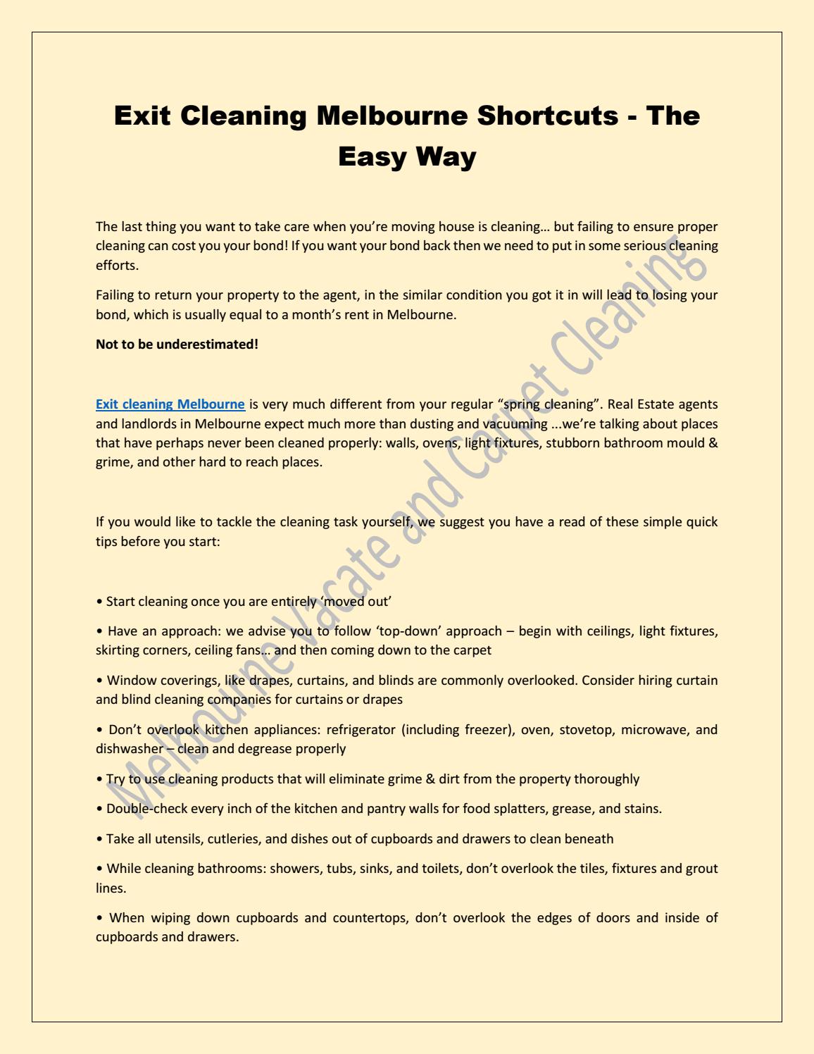 Exit Cleaning Melbourne Shortcuts The Easy Way By Kian Wilson