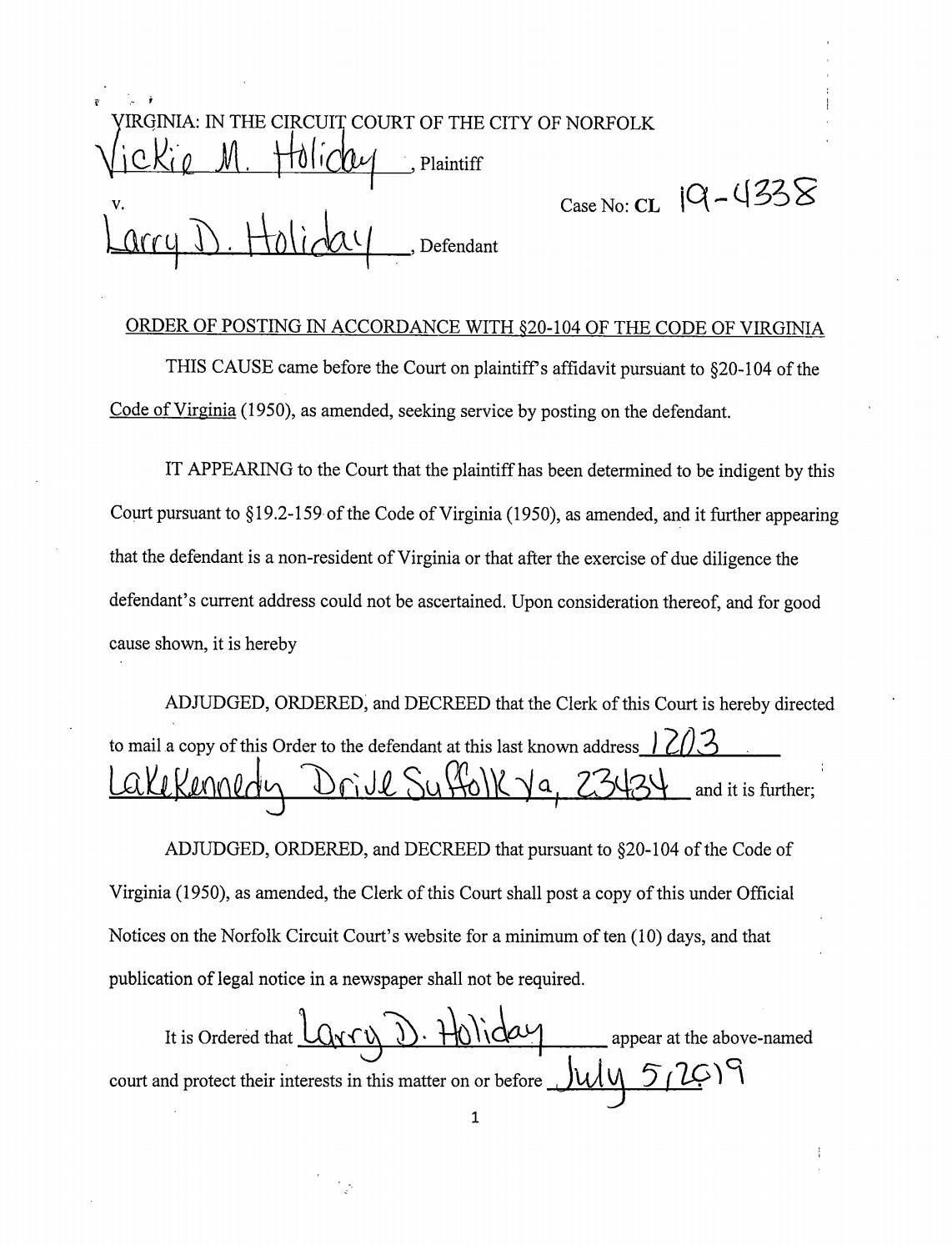CL 194338 Order of Posting by Norfolk Circuit Court Clerk's Office Issuu