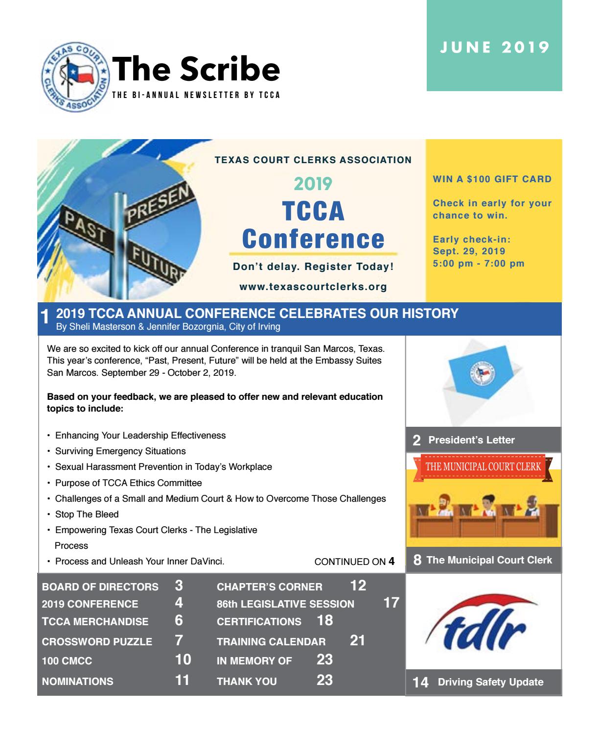 The Scribe- June 2019 by TEXASCOURTCLERKSASSOCIATION - Issuu