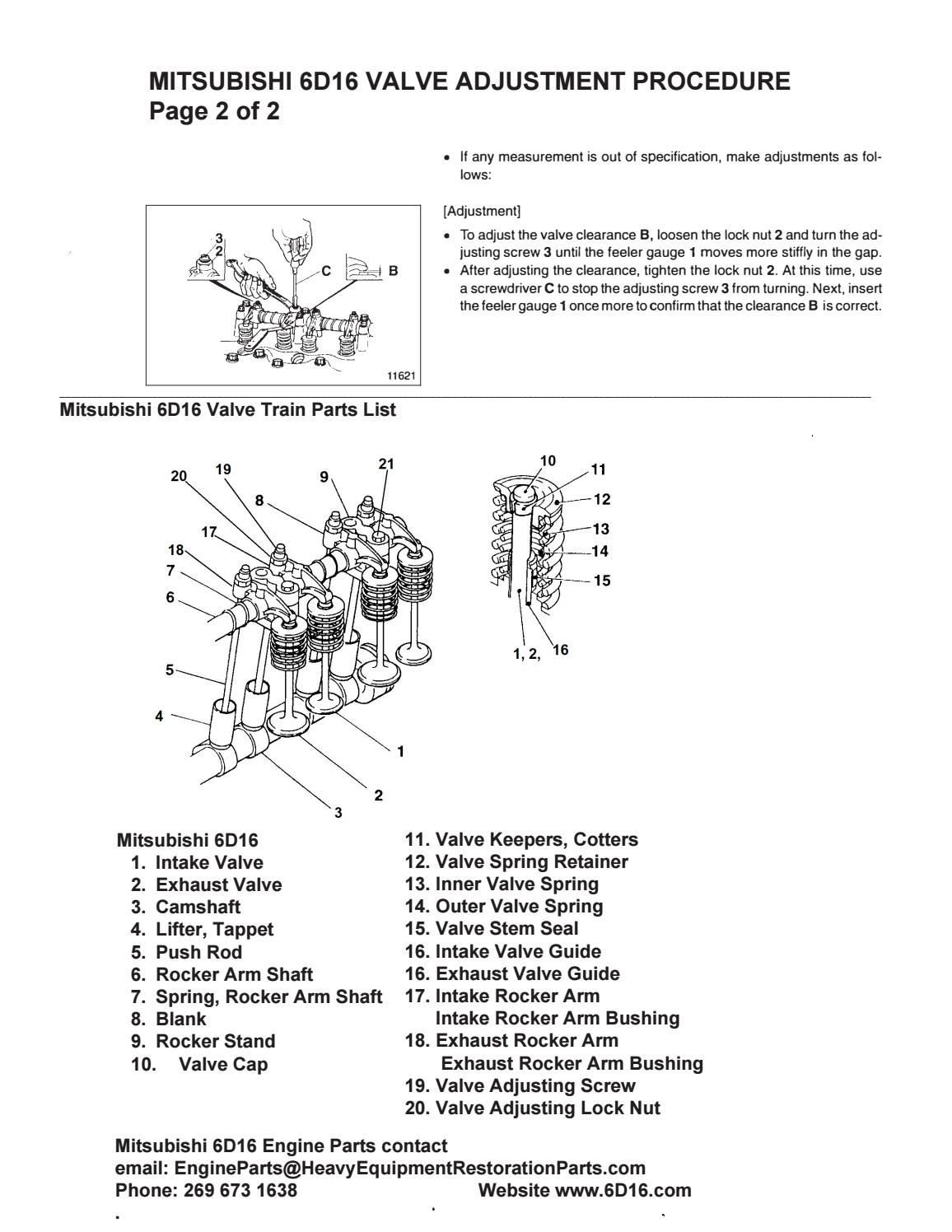 Mitsubishi 6D16 Valve Adjustment Procedure, Valve Lash Clearance