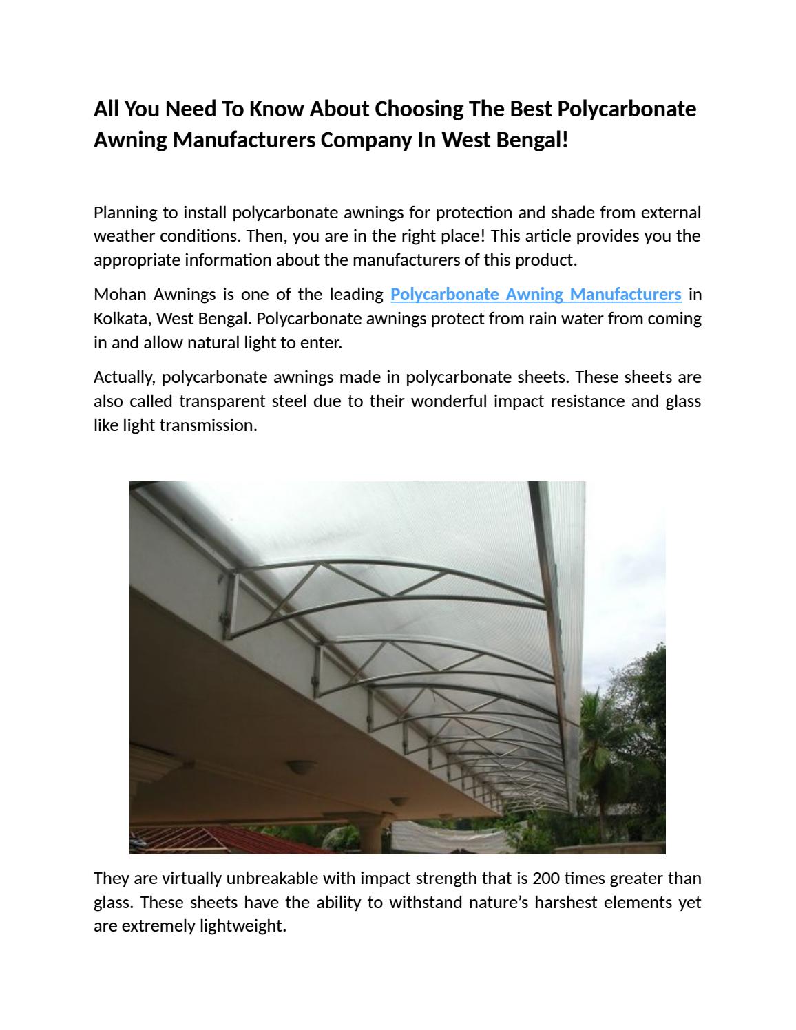Choosing The Best Polycarbonate Awning Manufacturers Company In West