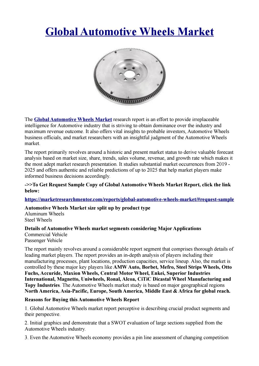 Global Automotive Wheels Market Phenomenal Growth Rate by Lisa Harley