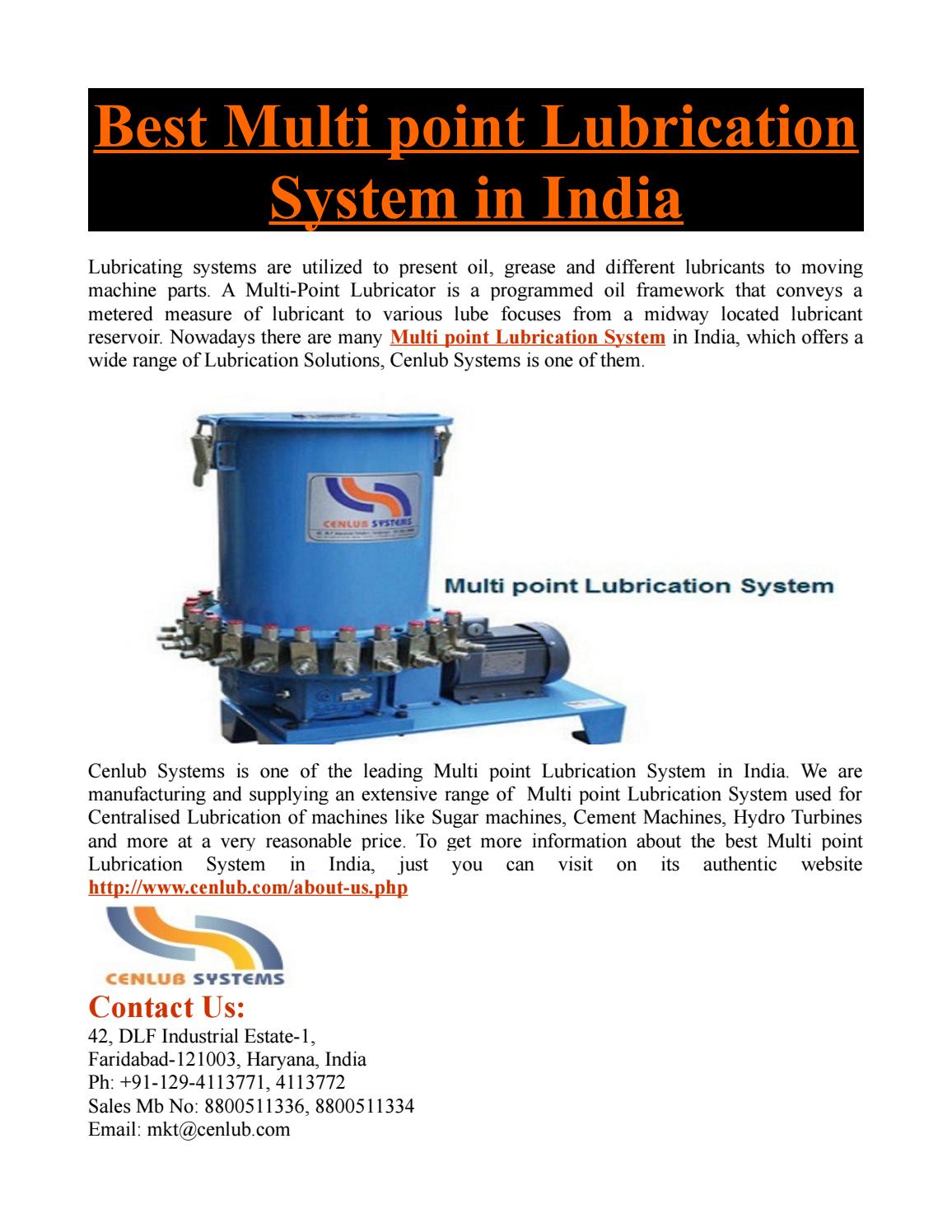 Best Multi point Lubrication System in India by Cenlub Systems - Issuu