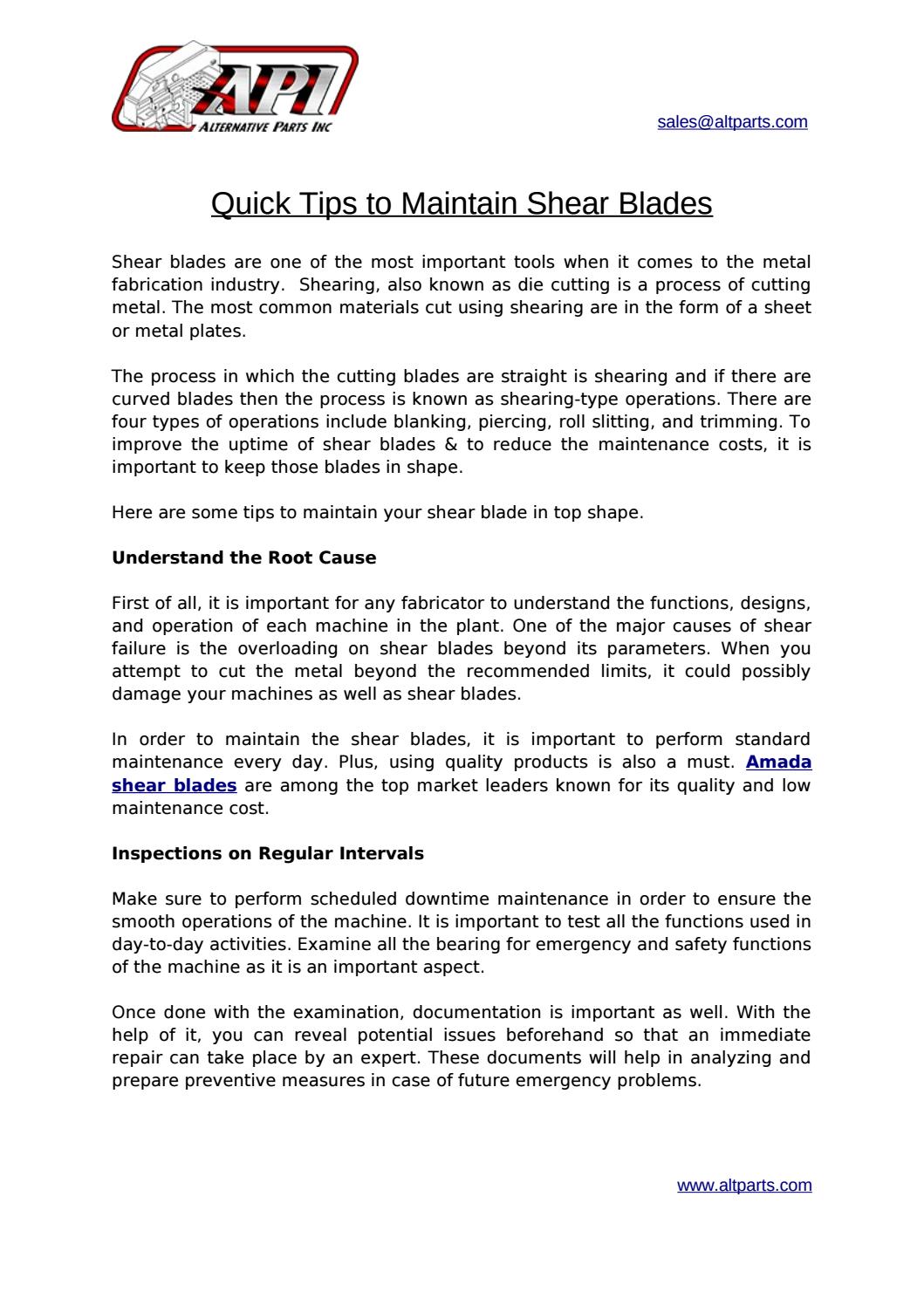 Quick Tips to Maintain Shear Blades by Alternative Parts Inc. Issuu