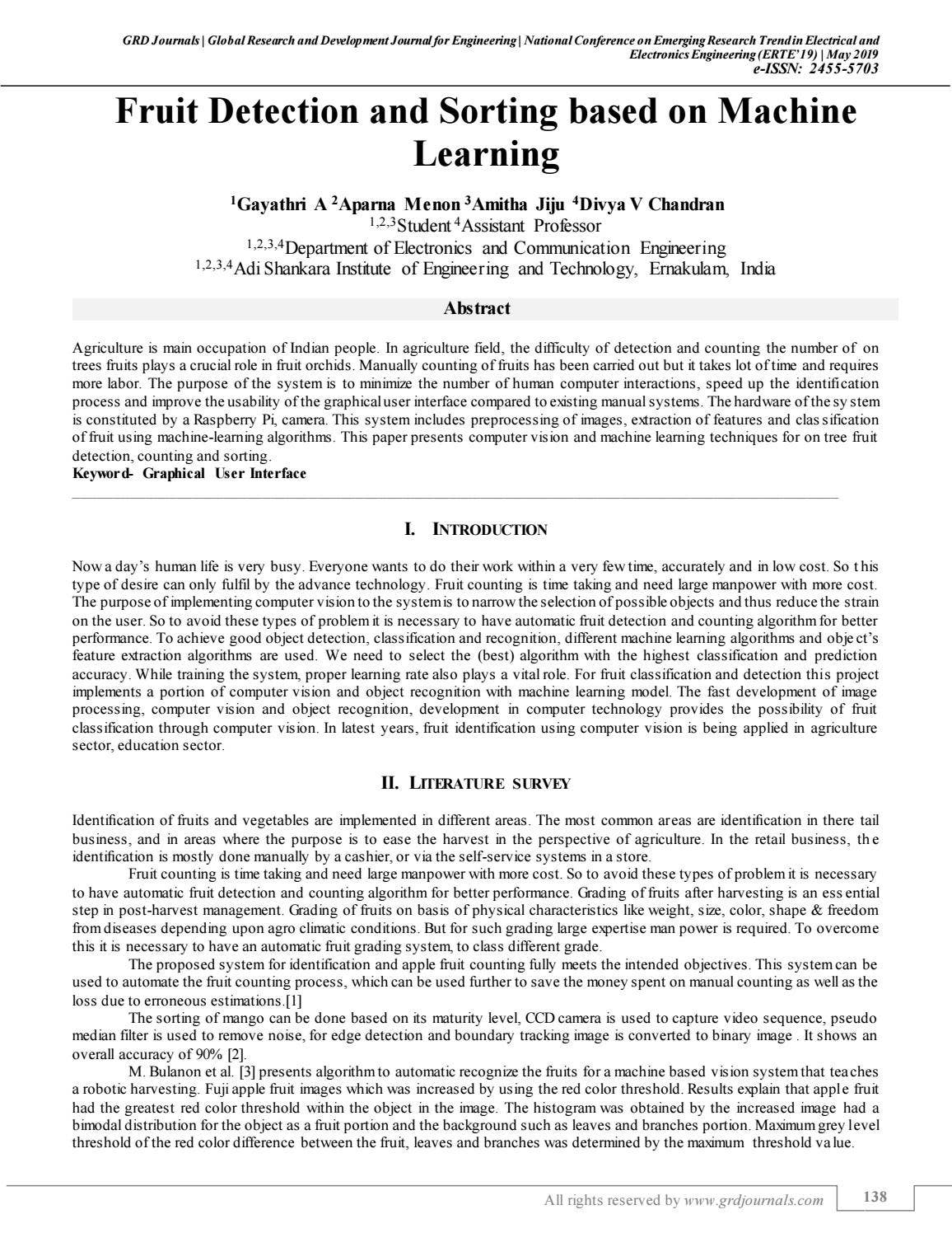 Fruit Detection and Sorting Based on Machine Learning by GRD Journals ...