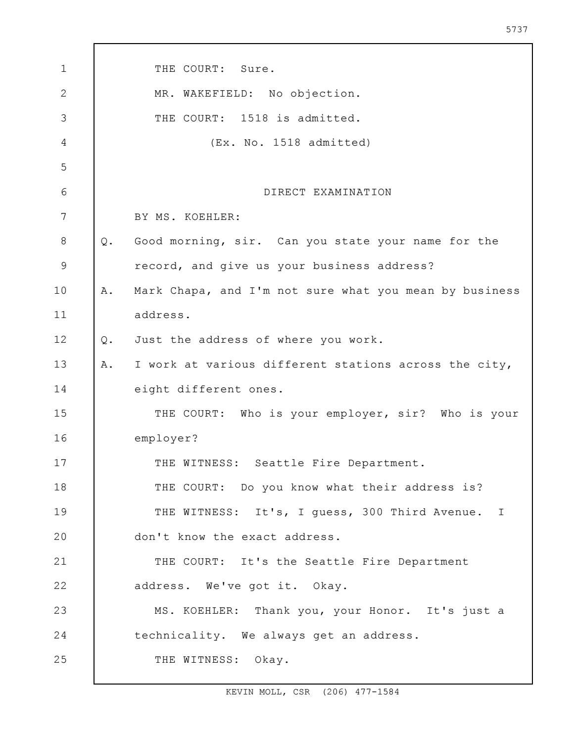 Direct Exam Transcript of Mark Chapa Seattle Fire Department by The ...
