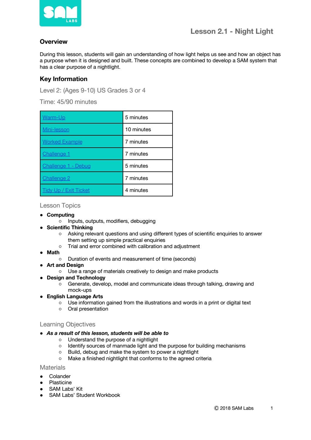 Night Light Teacher Lesson Plan by ETC Educational Technology