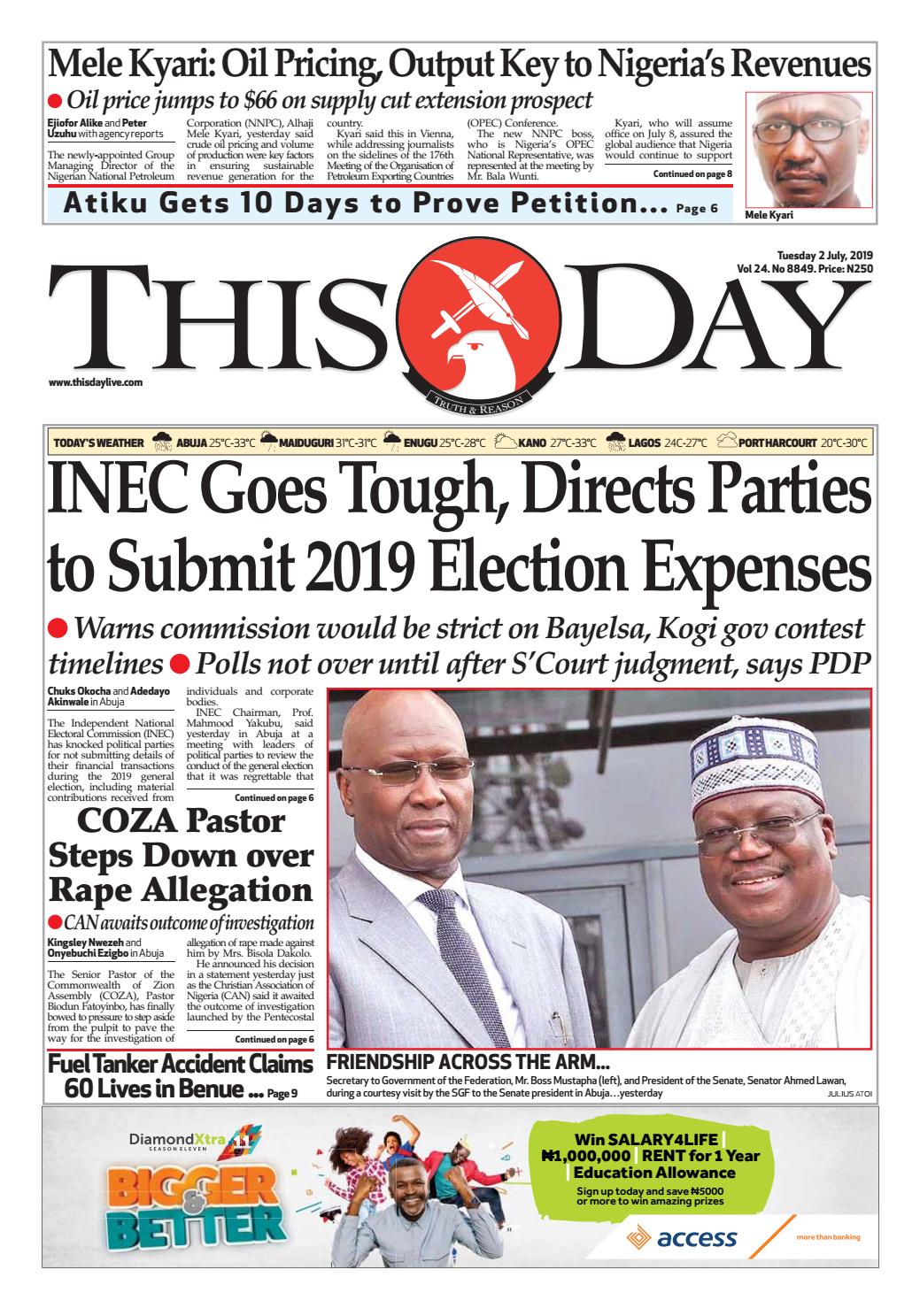 TUESDAY 2ND JULY 2019 by THISDAY Newspapers Ltd - Issuu