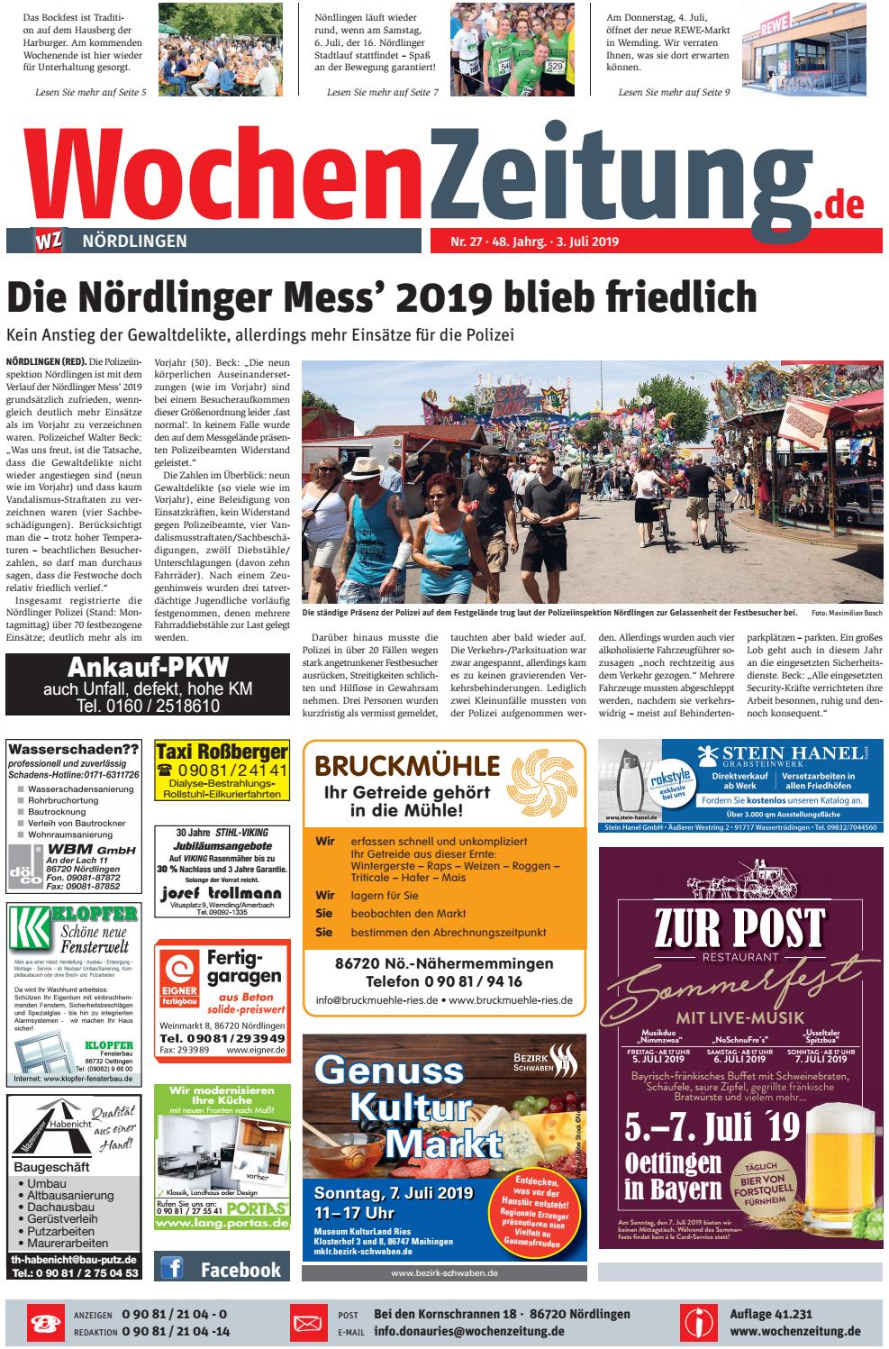 Wochenzeitung Nordlingen Kw 27 19 By Wochenzeitung Sonntagszeitung Issuu