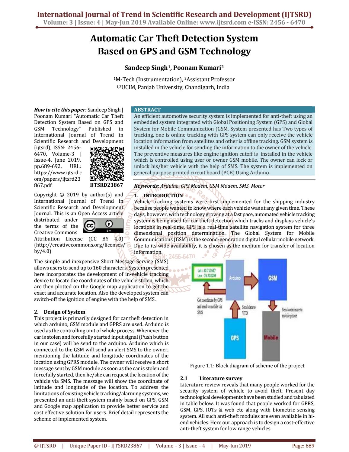 Automatic Car Theft Detection System Based on GPS and GSM Technology by