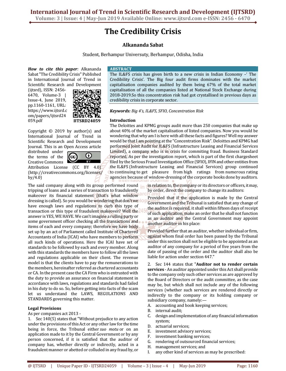 The Credibility Crisis by International Journal of Trend in Scientific