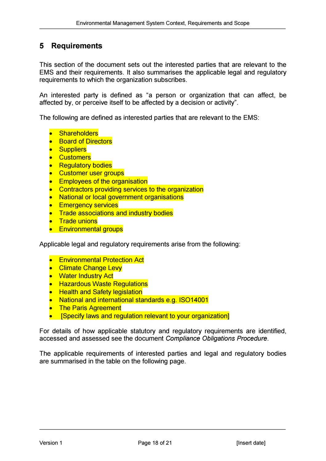 Example Ems Scope EMS-DOC-04-1 EMS Context, Requirements and Scope by CertiKit Limited ...