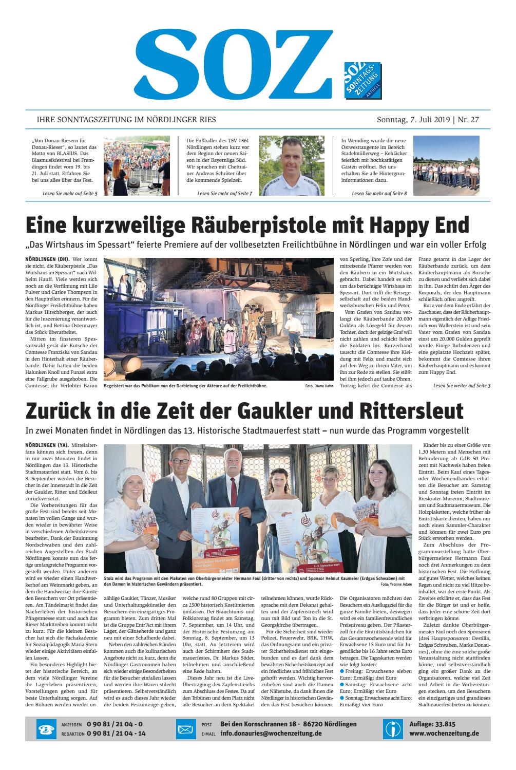 Sonntagszeitung Nordlingen Kw 27 19 By Wochenzeitung Sonntagszeitung Issuu