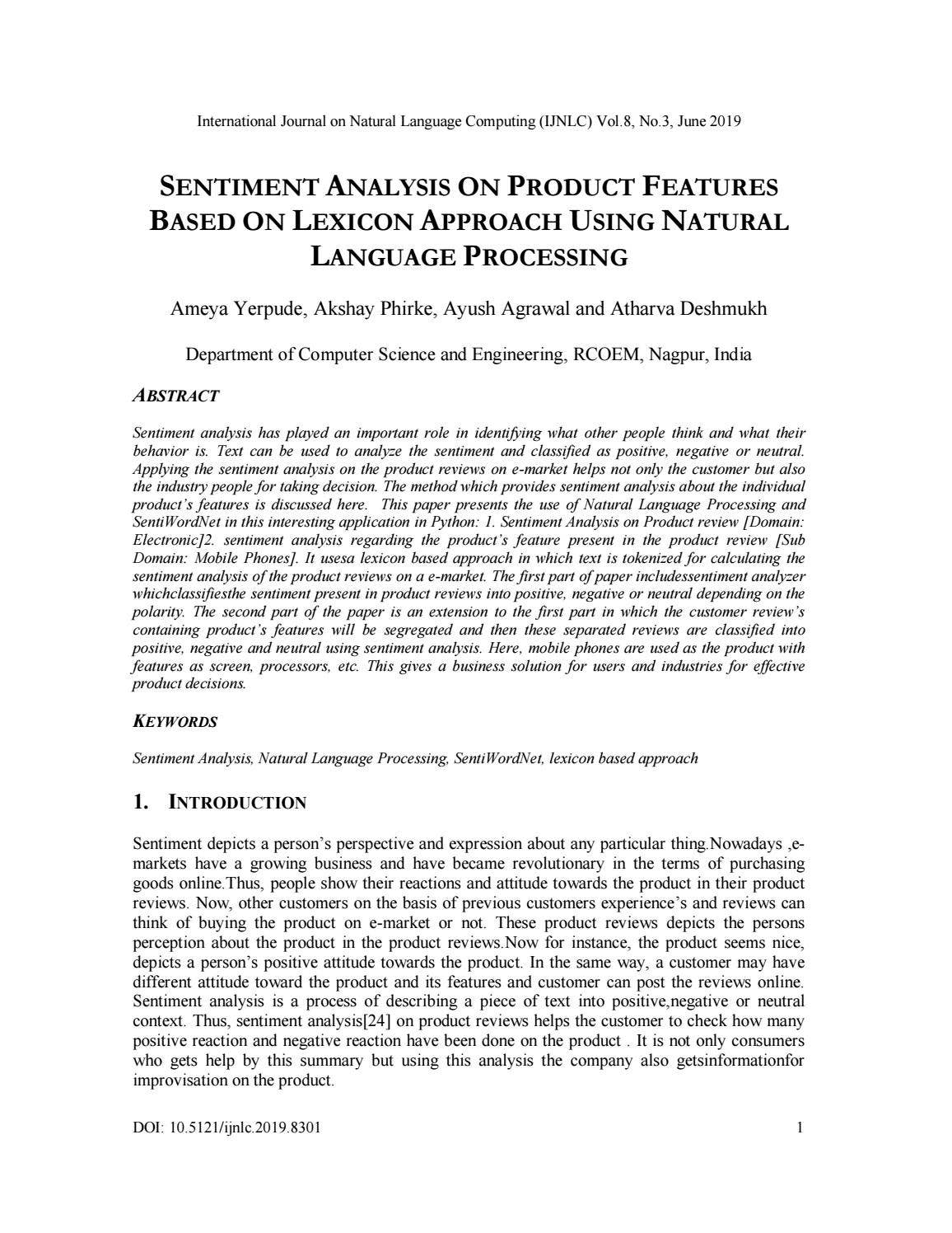 SENTIMENT ANALYSIS ON PRODUCT FEATURES BASED ON LEXICON APPROACH USING ...