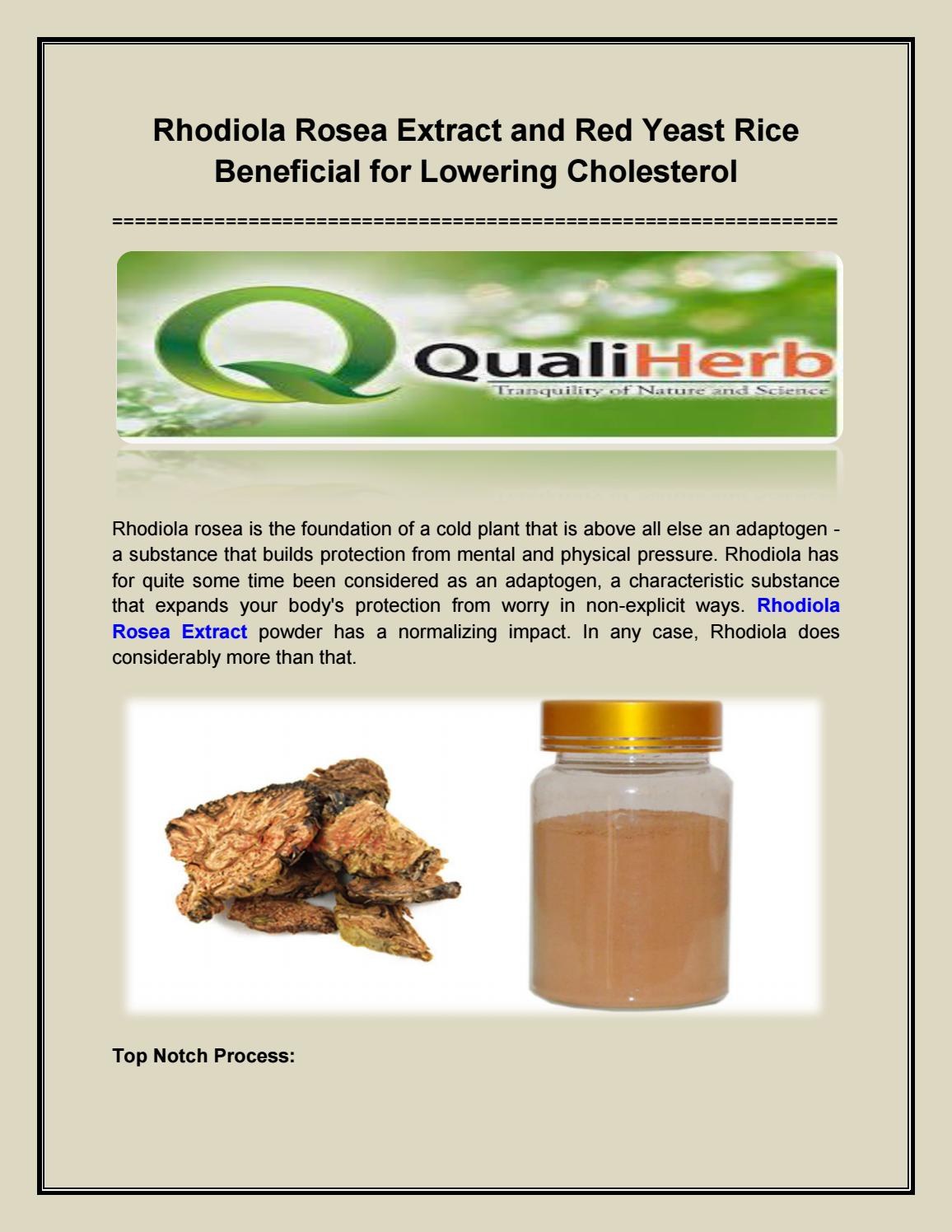 Rhodiola Rosea Extract and Red Yeast Rice Beneficial for Lowering