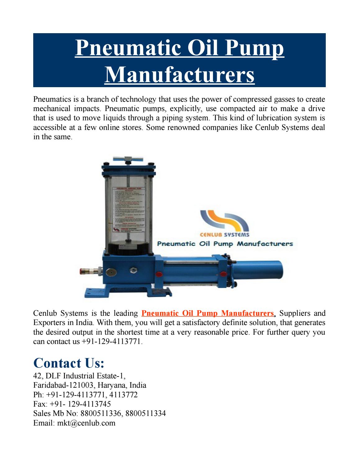 Pneumatic Oil Pump Manufacturers by Cenlub Systems Issuu