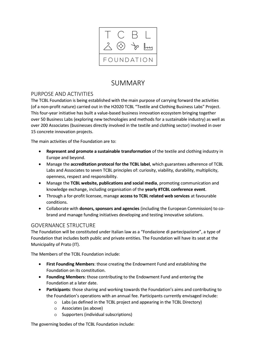TCBL Foundation Summary by TCBL Issuu