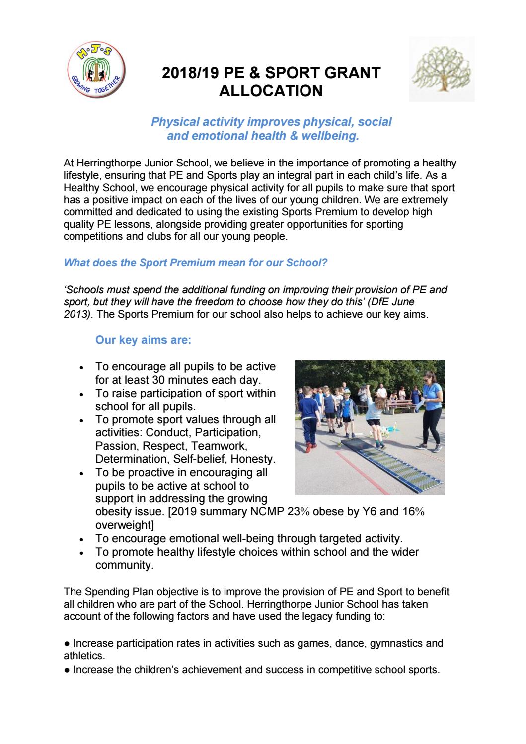 HJS 2018/19 PE & SPORT GRANT ALLOCATION by willowtreeacademy8 Issuu