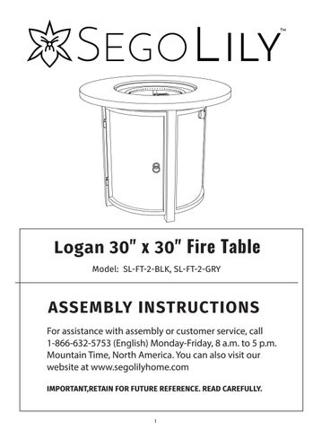 Logan Fire 桌 Assembly Instructions (SL-FT-2-BLK, SL-FT-2-GRY) 第 2 页
