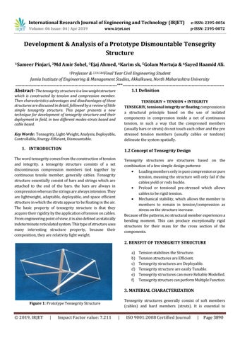 Irjet Development Analysis Of A Prototype Dismountable Tensegrity Structure By Irjet Journal Issuu