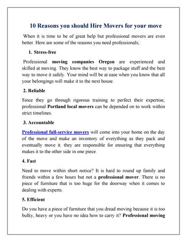 10 Reasons You Should Hire Movers For Your Move By Portland Movers