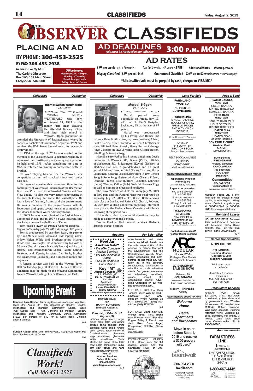 Aug. 2 Observer classifieds by Carlyle Observer Issuu