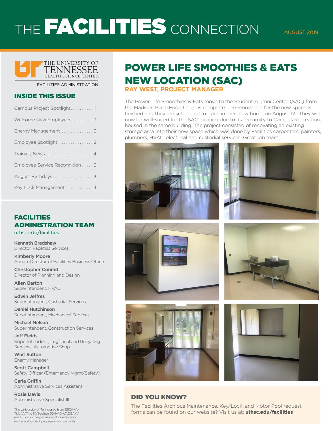Facilities Connection August 2019 by University of Tennessee Health Science  Center - Issuu