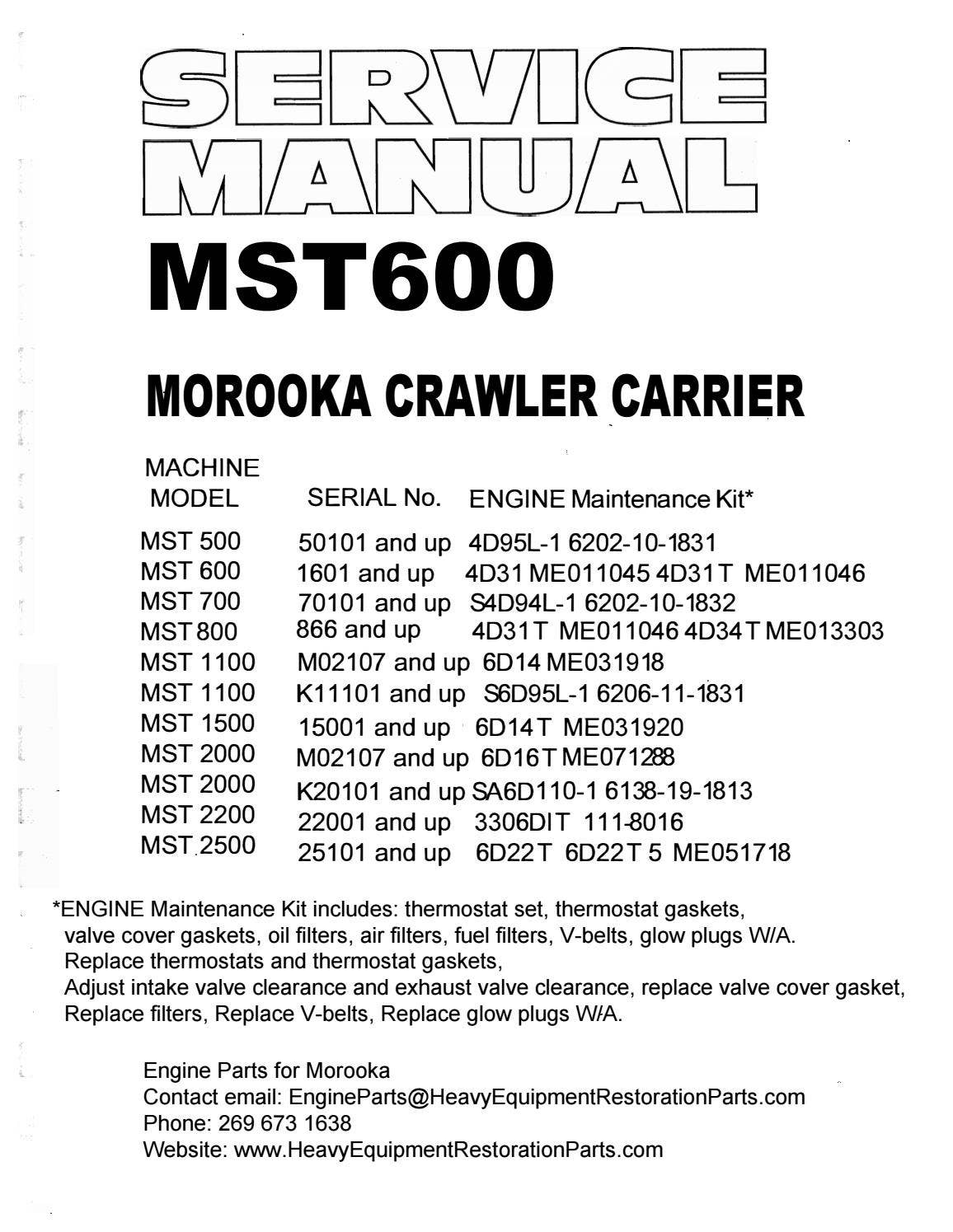 Morooka MST600 Service Manual by engineparts2 - Issuu