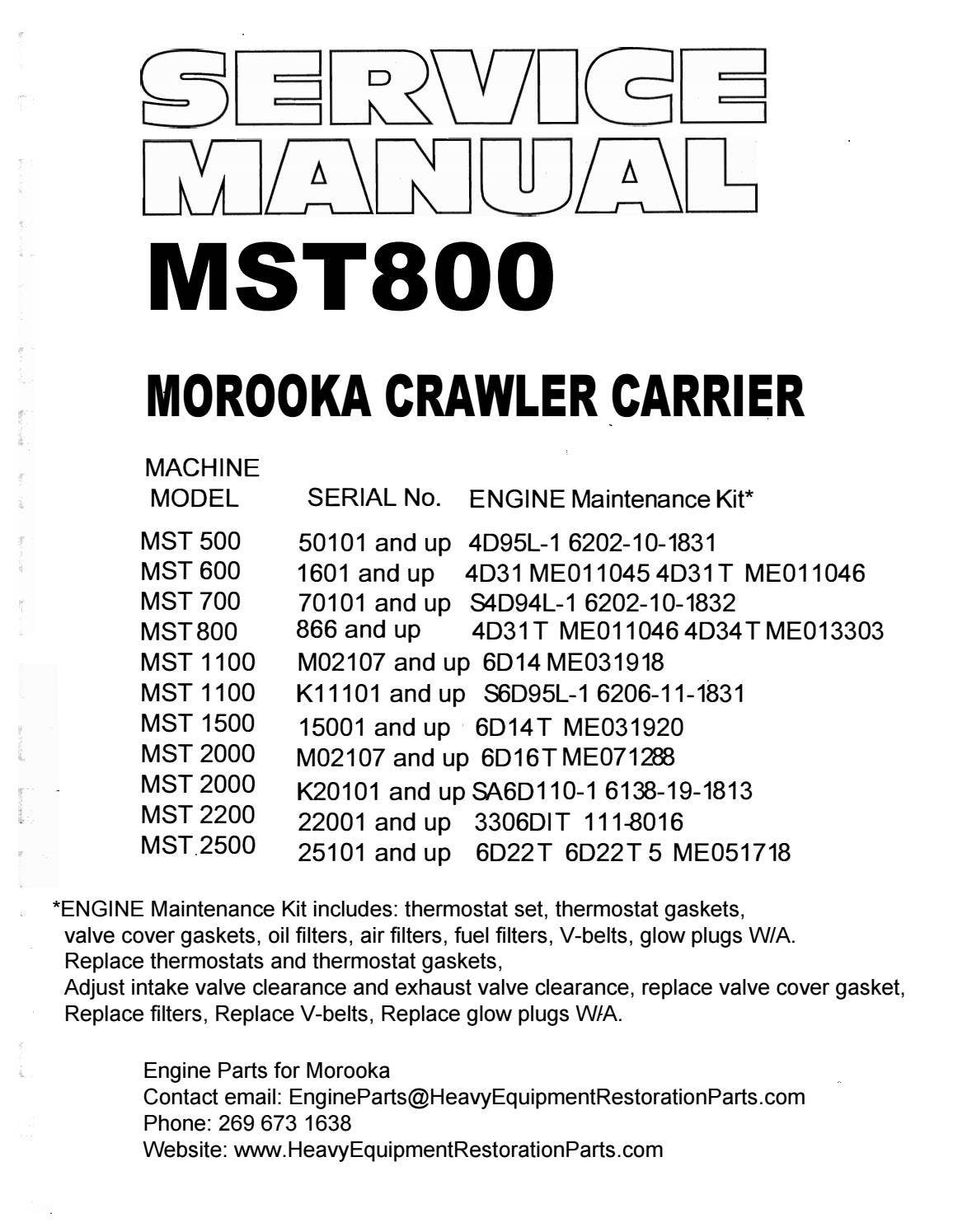 Morooka MST800 Service Manual by engineparts2 - Issuu