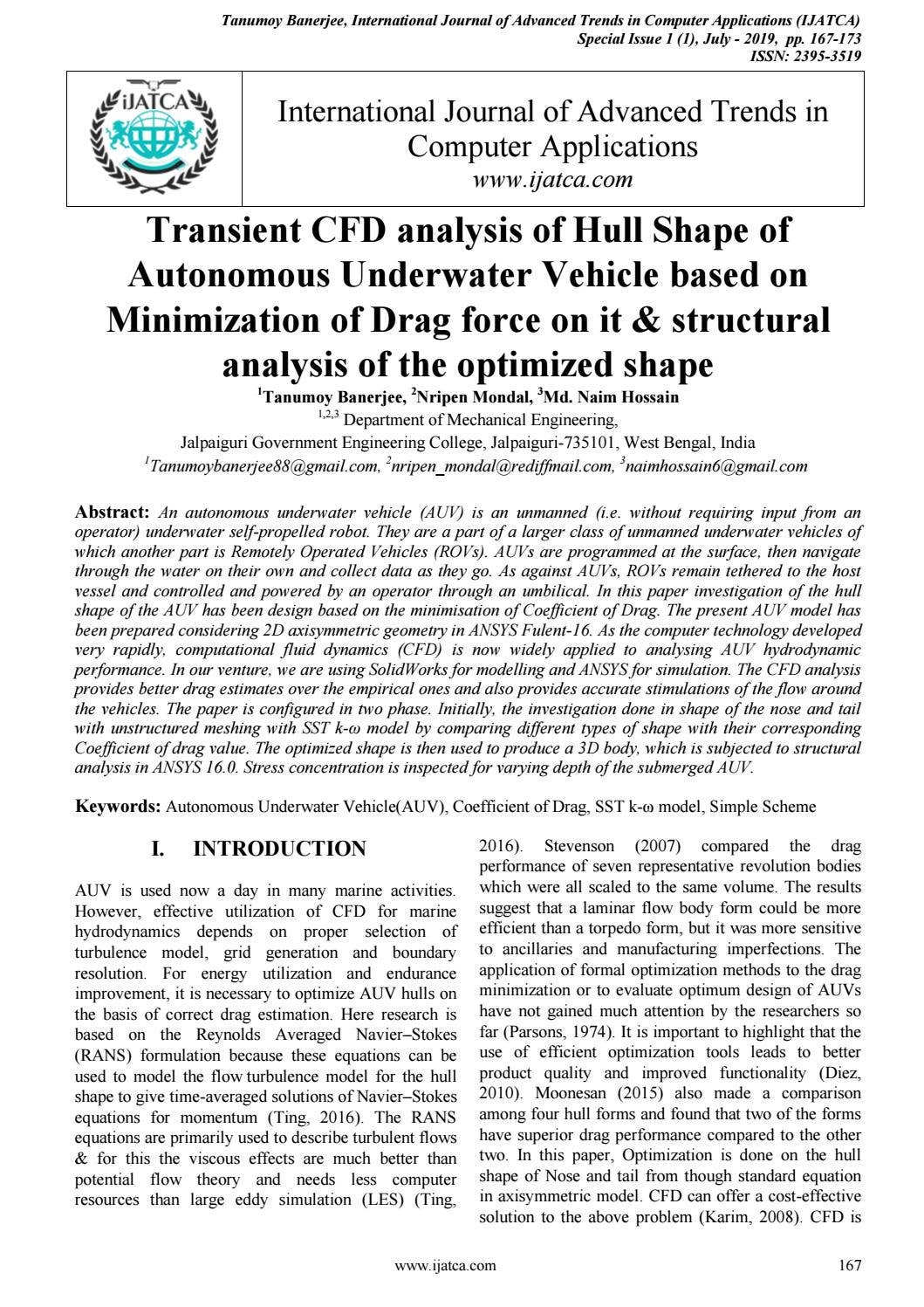Transient CFD analysis of Hull Shape of Autonomous Underwater Vehicle ...