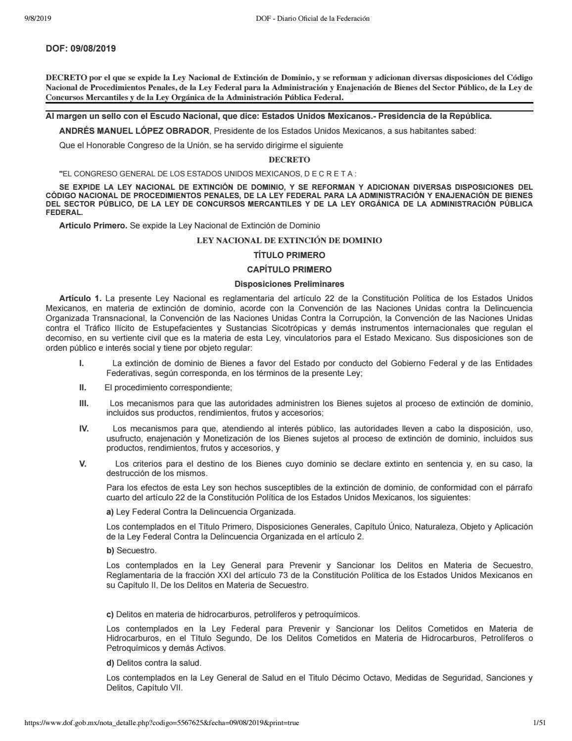 DECRETO por el que se expide la Ley Nacional de Extinción de Dominio by ...