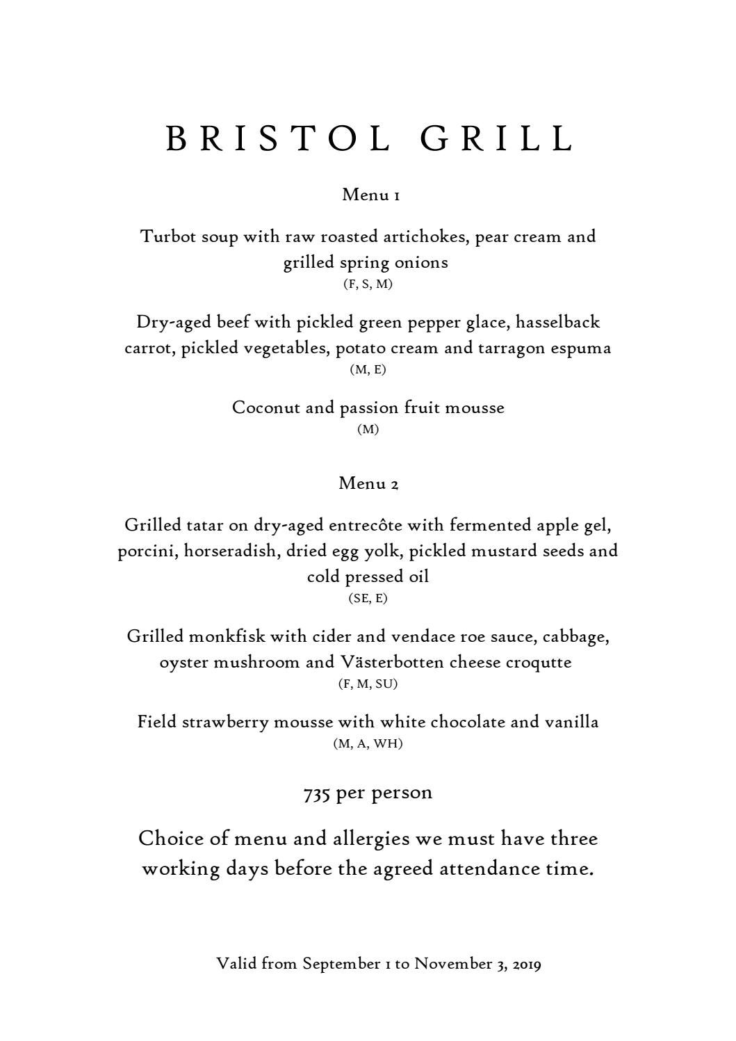 Bristol Grill Menu, 6 guests or more by Olav Thon Gruppen Issuu