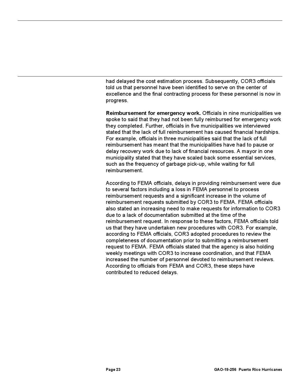 PUERTO RICO HURRICANES: Status of FEMA Funding, Oversight, and Recovery ...