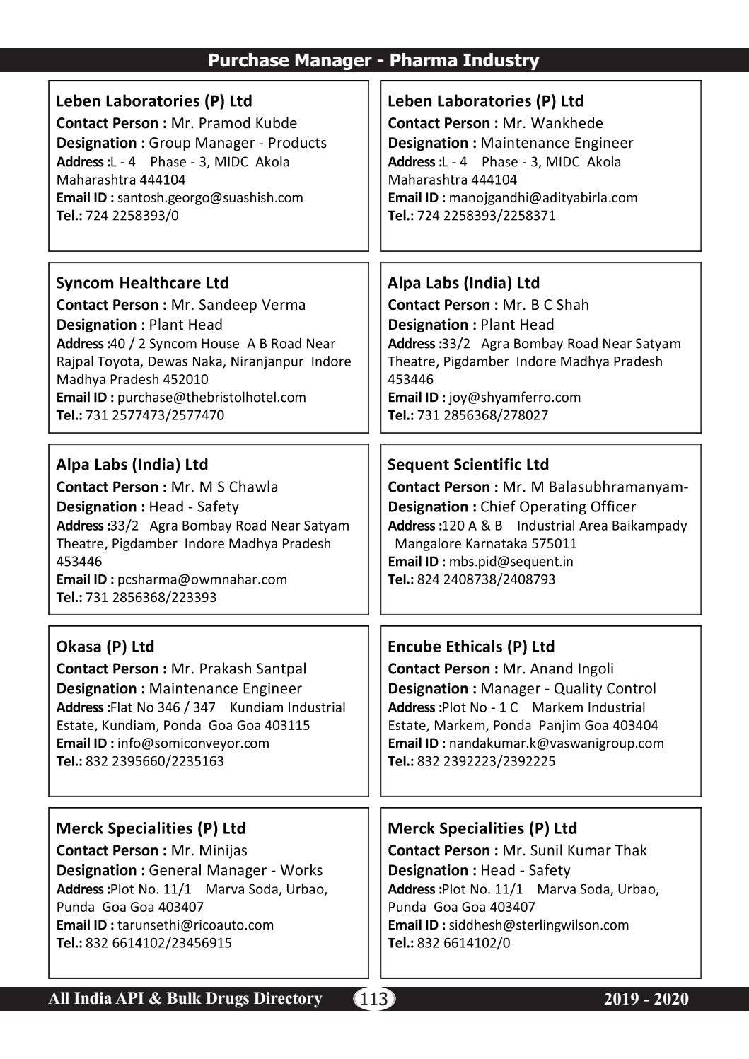 All India API & Bulk Drugs Directory 2019 - 20 by The Mazada Pharma ...