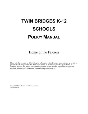 Twin Bridges K 12 Schools Policy Manual By Montana School