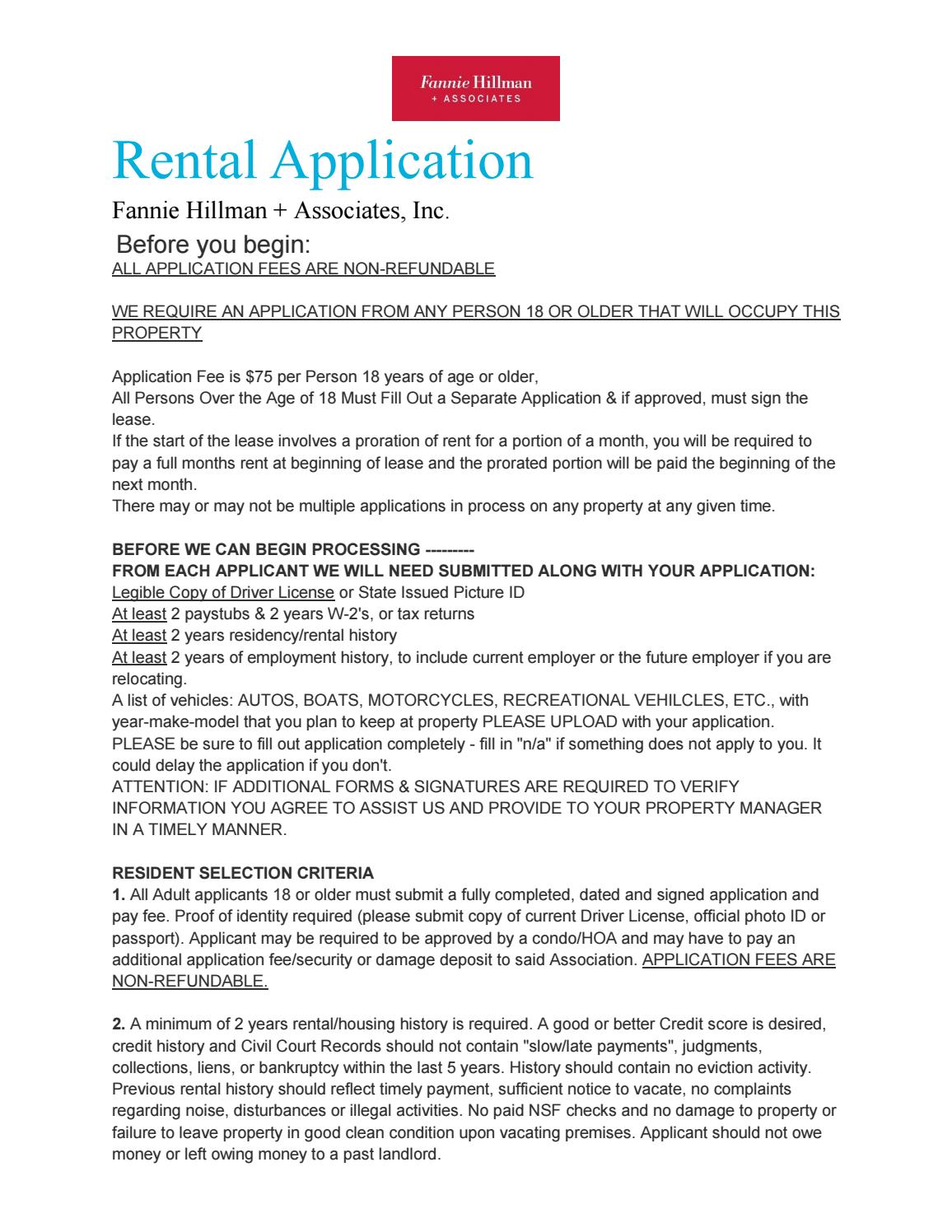 Rental Application Information by fanniehillman Issuu