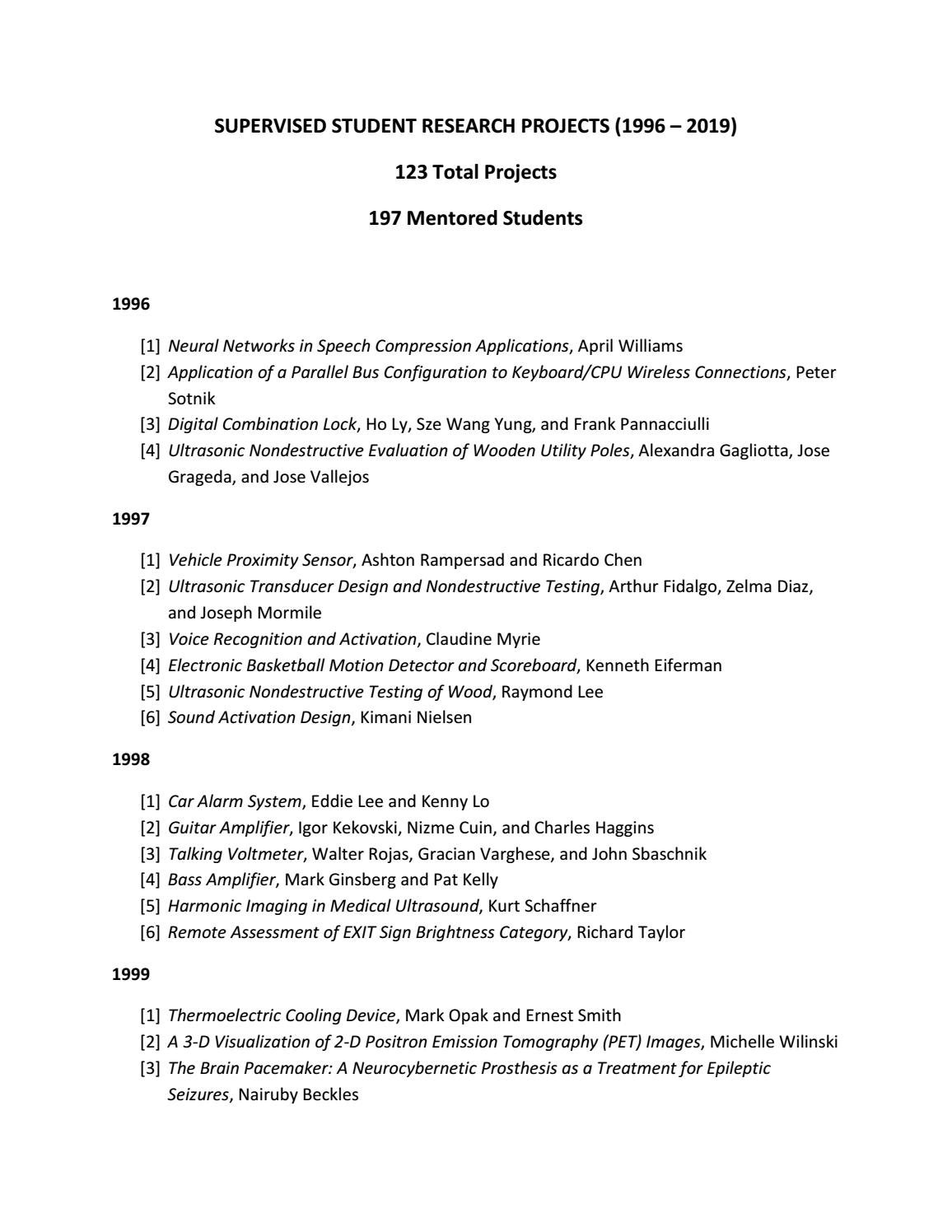 SLEIMAN GHORAYEB - SUPERVISED STUDENT RESEARCH PROJECTS (1996 – 2019 ...