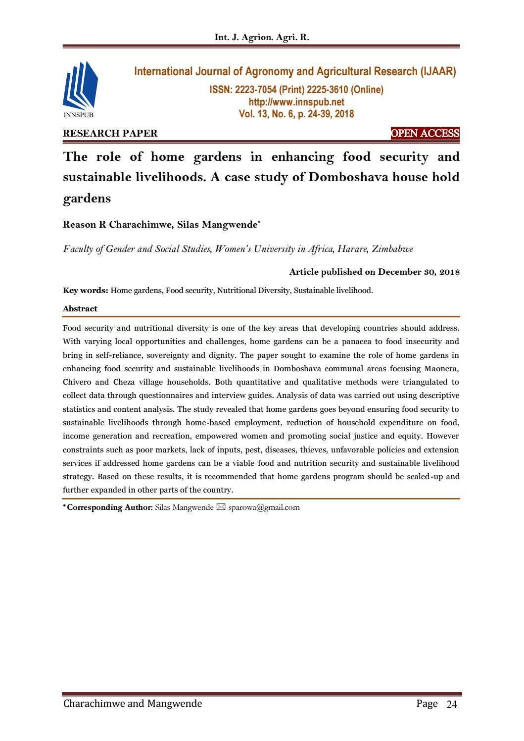 The role of home gardens in enhancing food security and sustainable ...