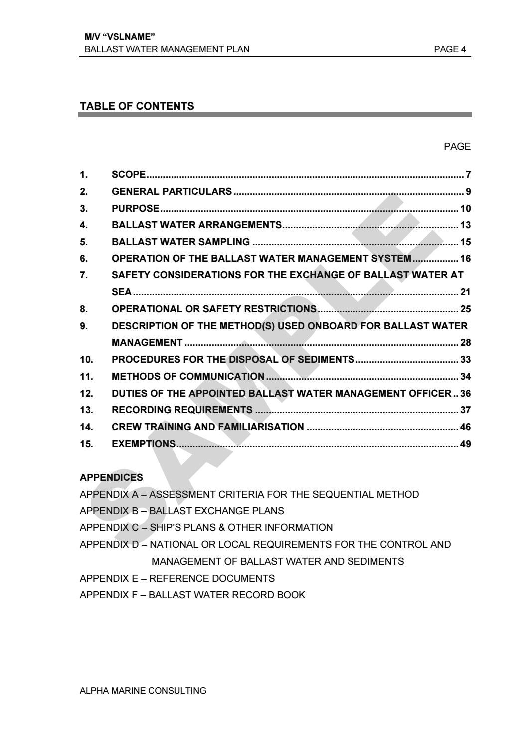 Ballast Water Management Plans (BWMP) by Alpha Marine Consulting Ltd