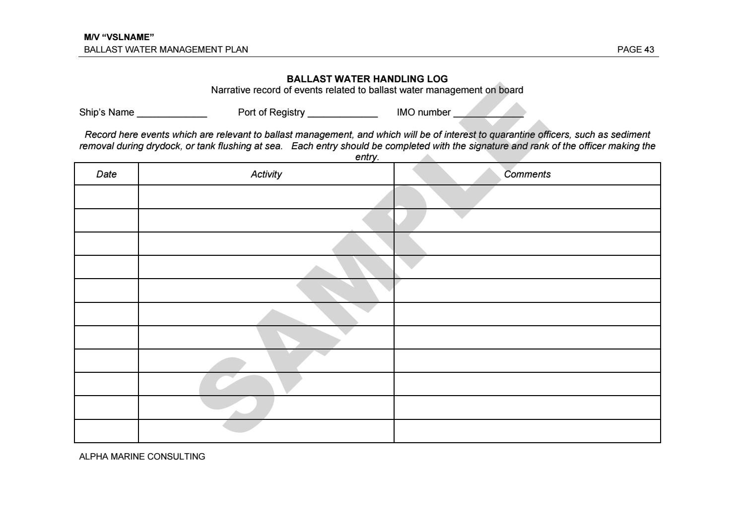 Ballast Water Management Plans (BWMP) by Alpha Marine Consulting Ltd