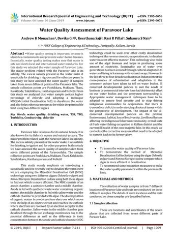 IRJET- Water Quality Assessment of Paravoor Lake by IRJET Journal - Issuu