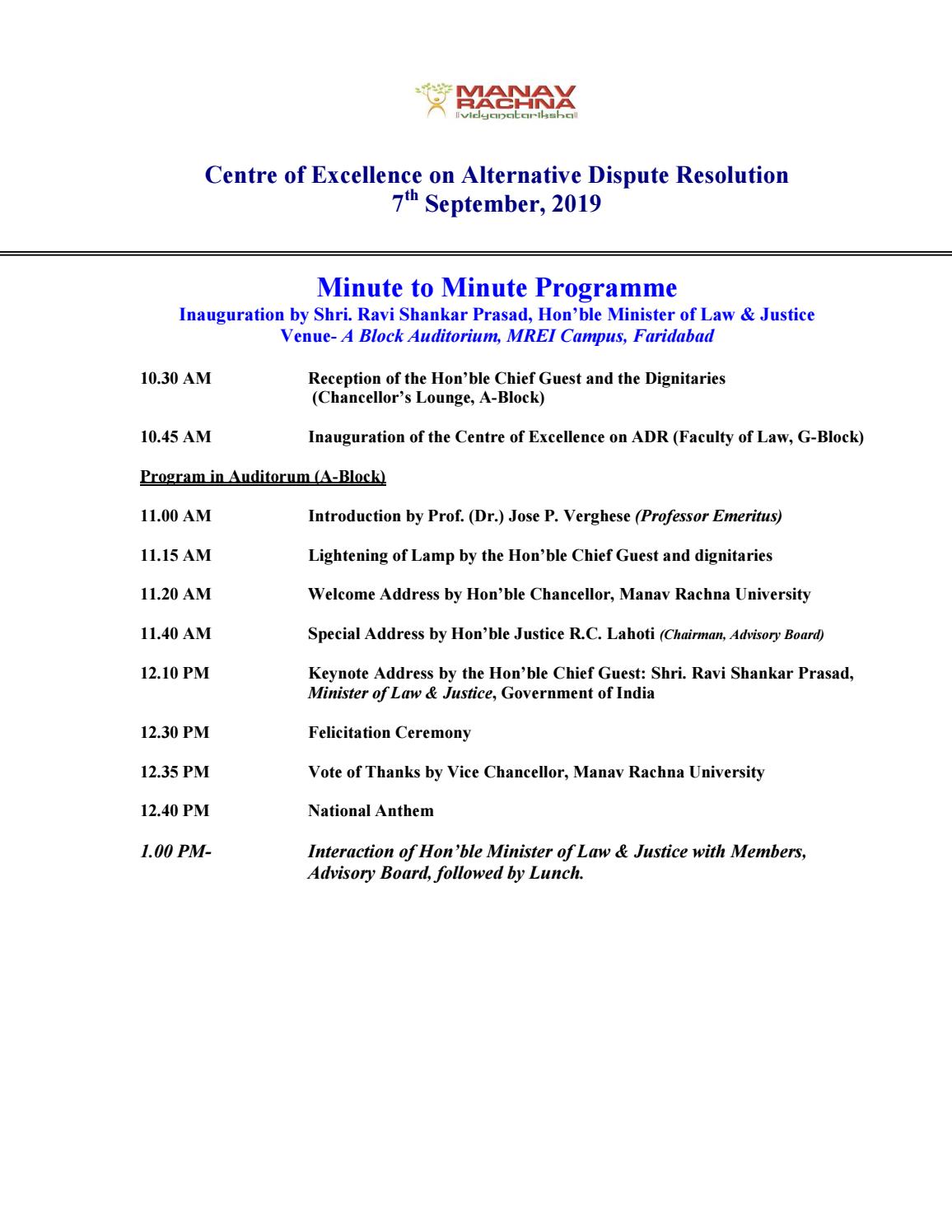 minutetominuteprogrammeforinaugurationofcoeadratmru1 by